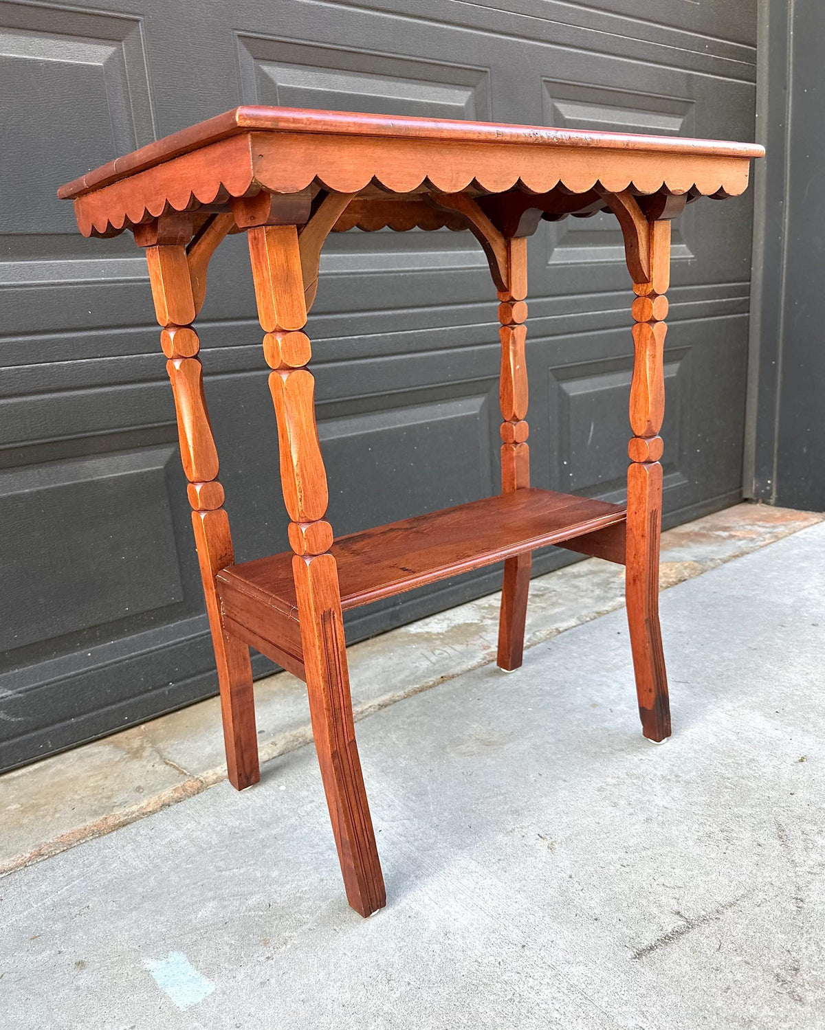 Antique Late 19th C Maple Turned Leg Two Tier Hall Accent Table 25" Wide