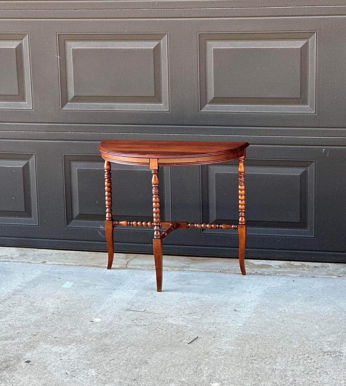 Antique Late 19th C Turned Bobbin Leg Mahogany Demilune Half Moon Table 25" Wide