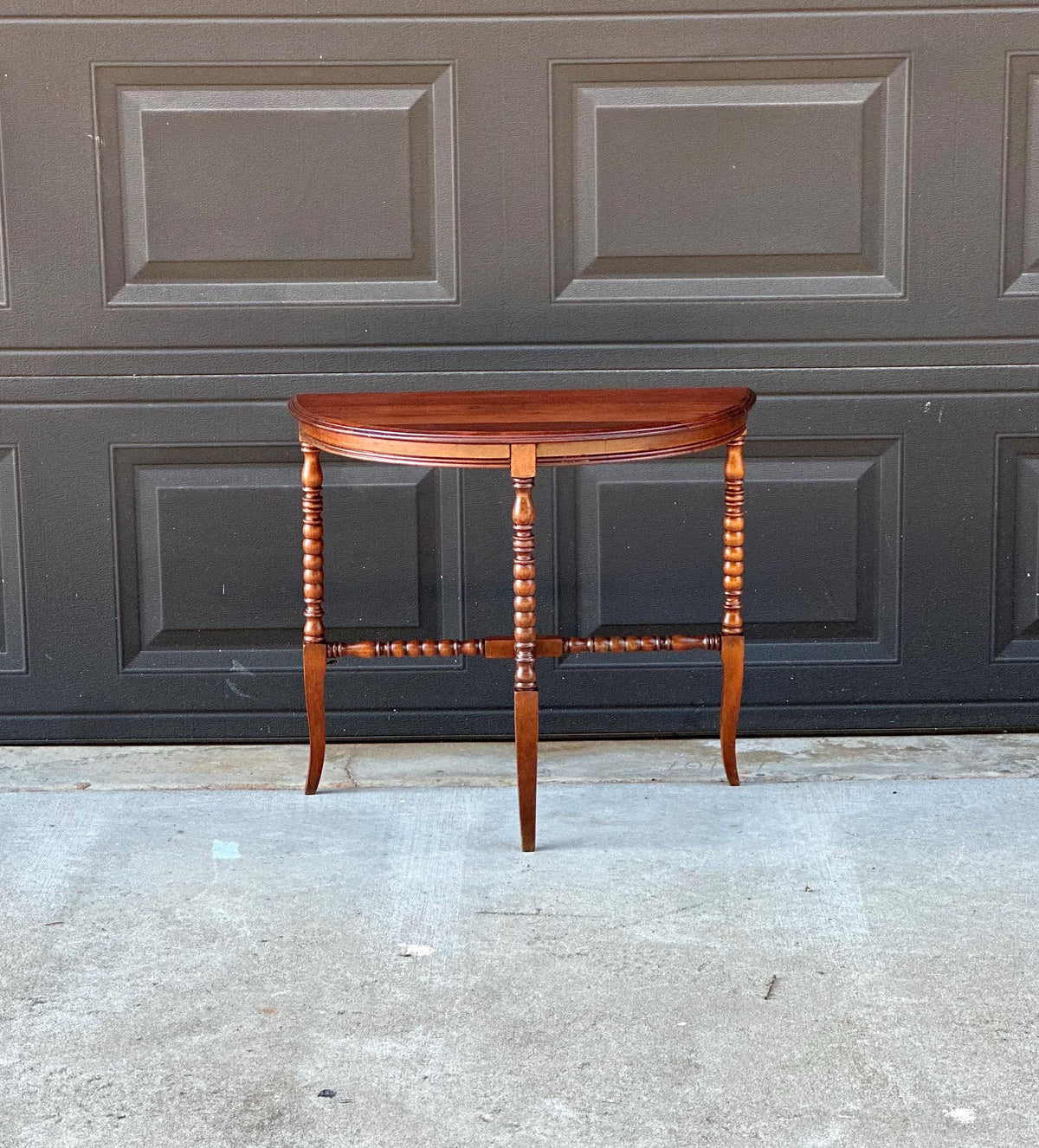 Antique Late 19th C Turned Bobbin Leg Mahogany Demilune Half Moon Table 25" Wide