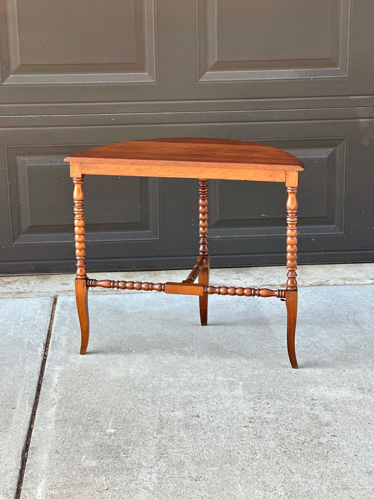 Antique Late 19th C Turned Bobbin Leg Mahogany Demilune Half Moon Table 25" Wide