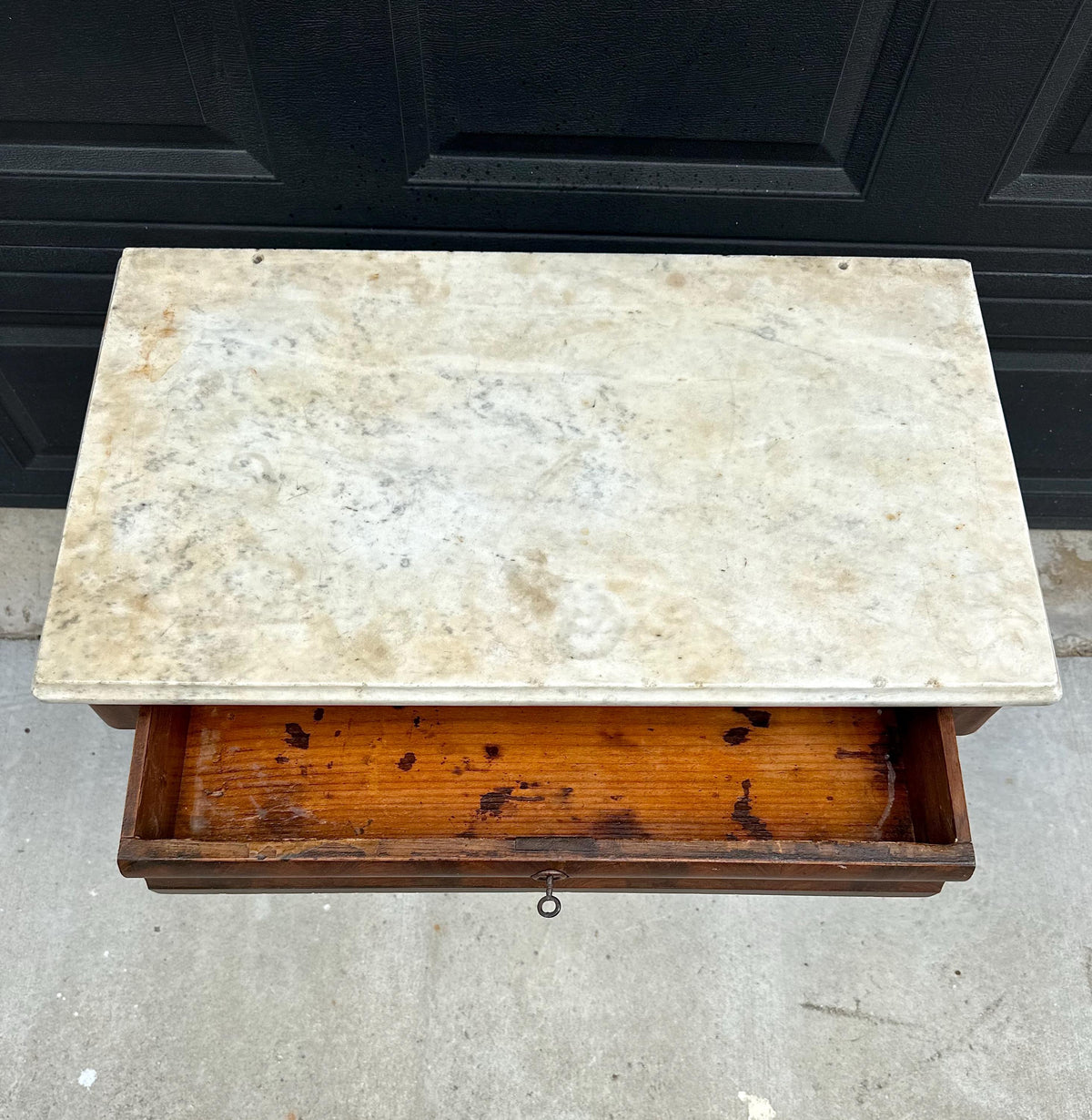 Antique Mid-19th C Marble Top Flame Mahogany Cabinet on Brass Casters (30" Wide)