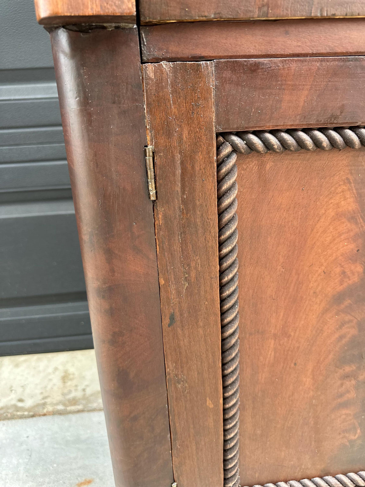 Antique Mid-19th C Marble Top Flame Mahogany Cabinet on Brass Casters (30" Wide)