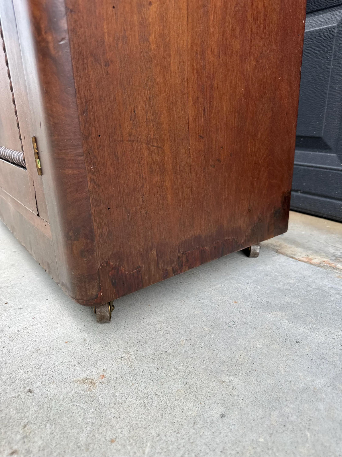 Antique Mid-19th C Marble Top Flame Mahogany Cabinet on Brass Casters (30" Wide)