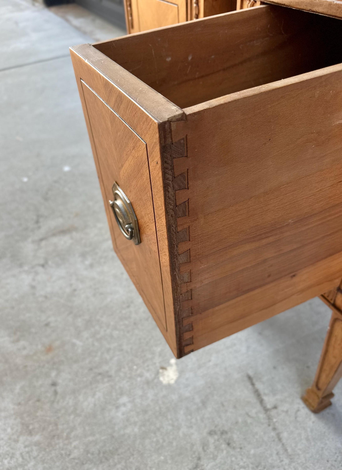 Antique Early 20th C Burl Maple & Mahogany Neoclassical Nightstands 12.5" Wide - a Pair