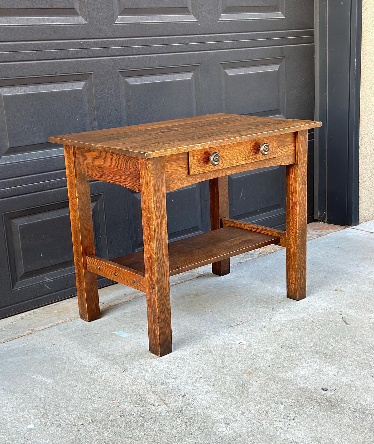 Antique Early 20th C Tiger Oak Arts and Crafts Accent Library Table 36" Wide