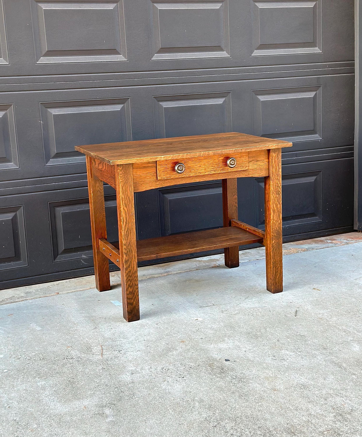 Antique Early 20th C Tiger Oak Arts and Crafts Accent Library Table 36" Wide