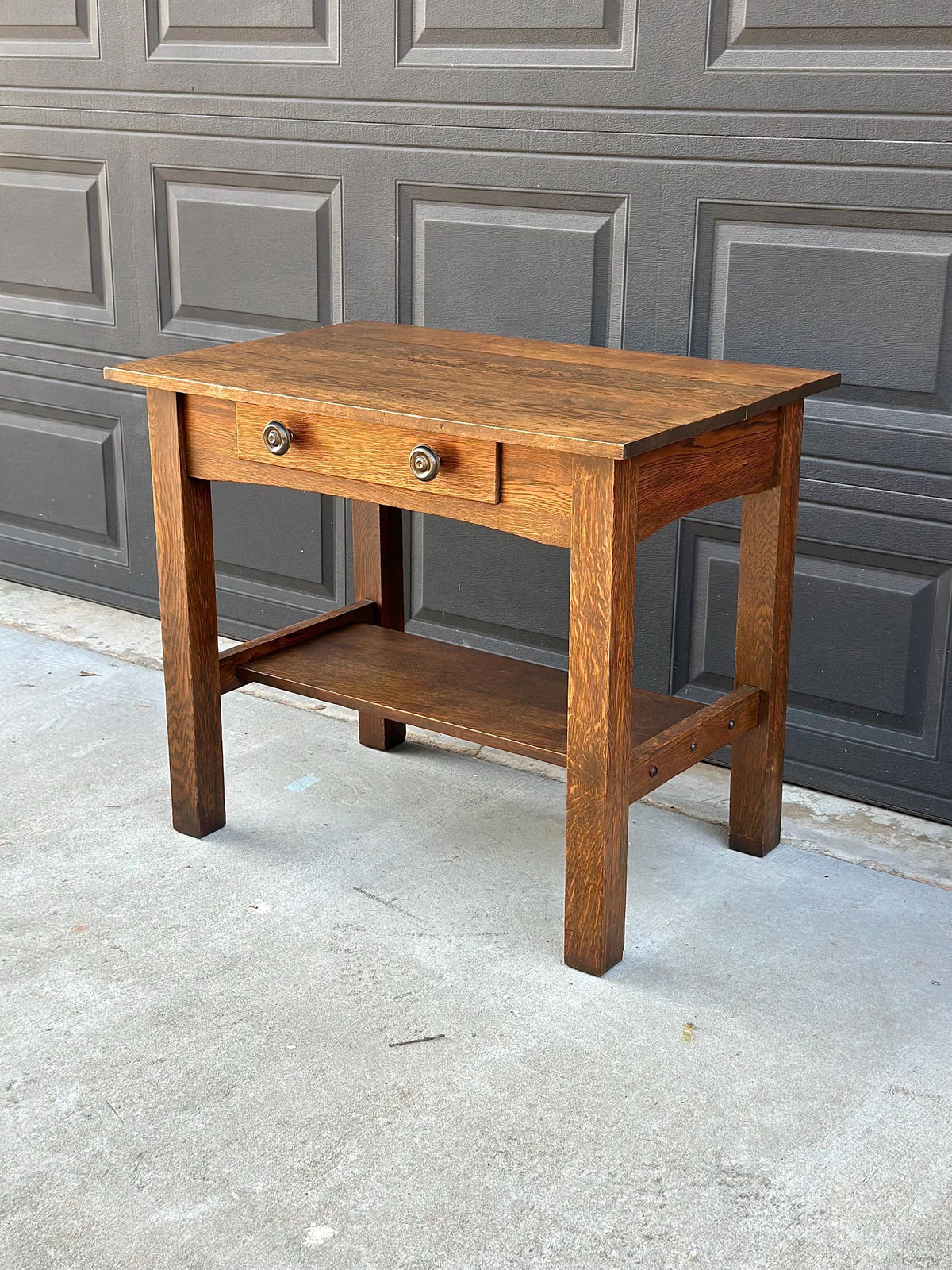 Antique Early 20th C Tiger Oak Arts and Crafts Accent Library Table 36" Wide
