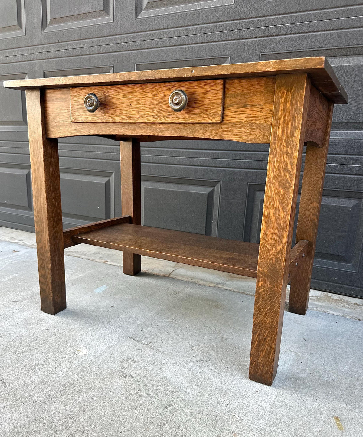 Antique Early 20th C Tiger Oak Arts and Crafts Accent Library Table 36" Wide
