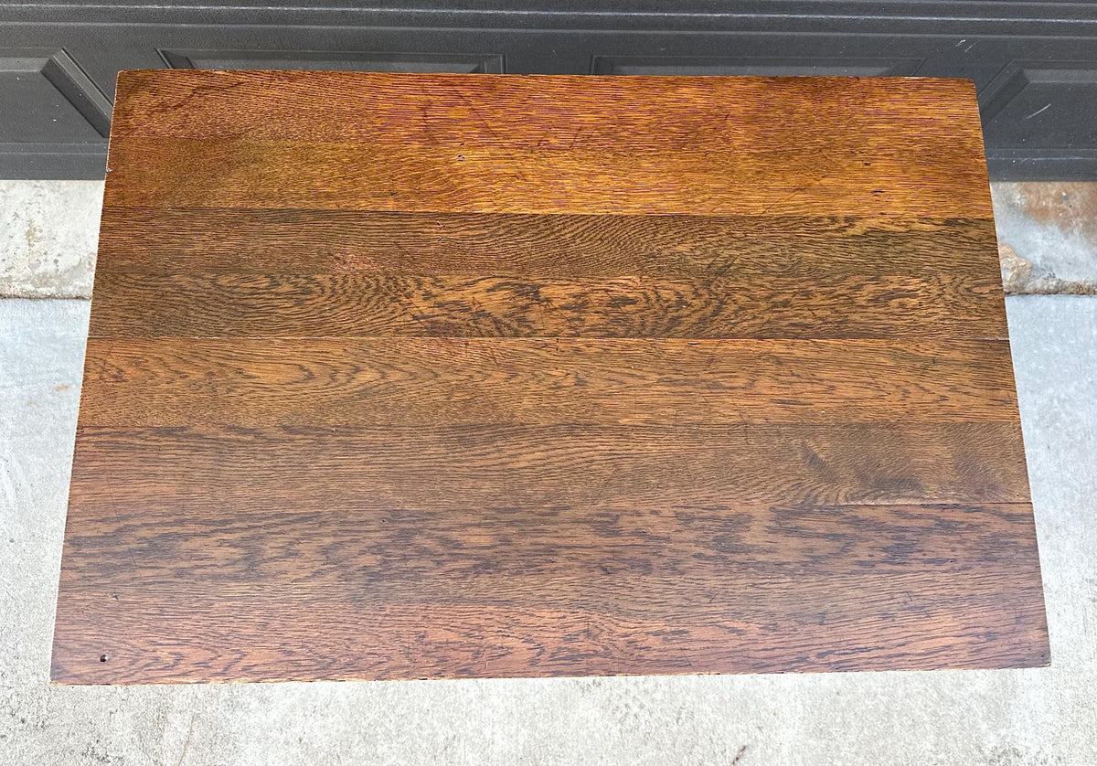 Antique Early 20th C Tiger Oak Arts and Crafts Accent Library Table 36" Wide