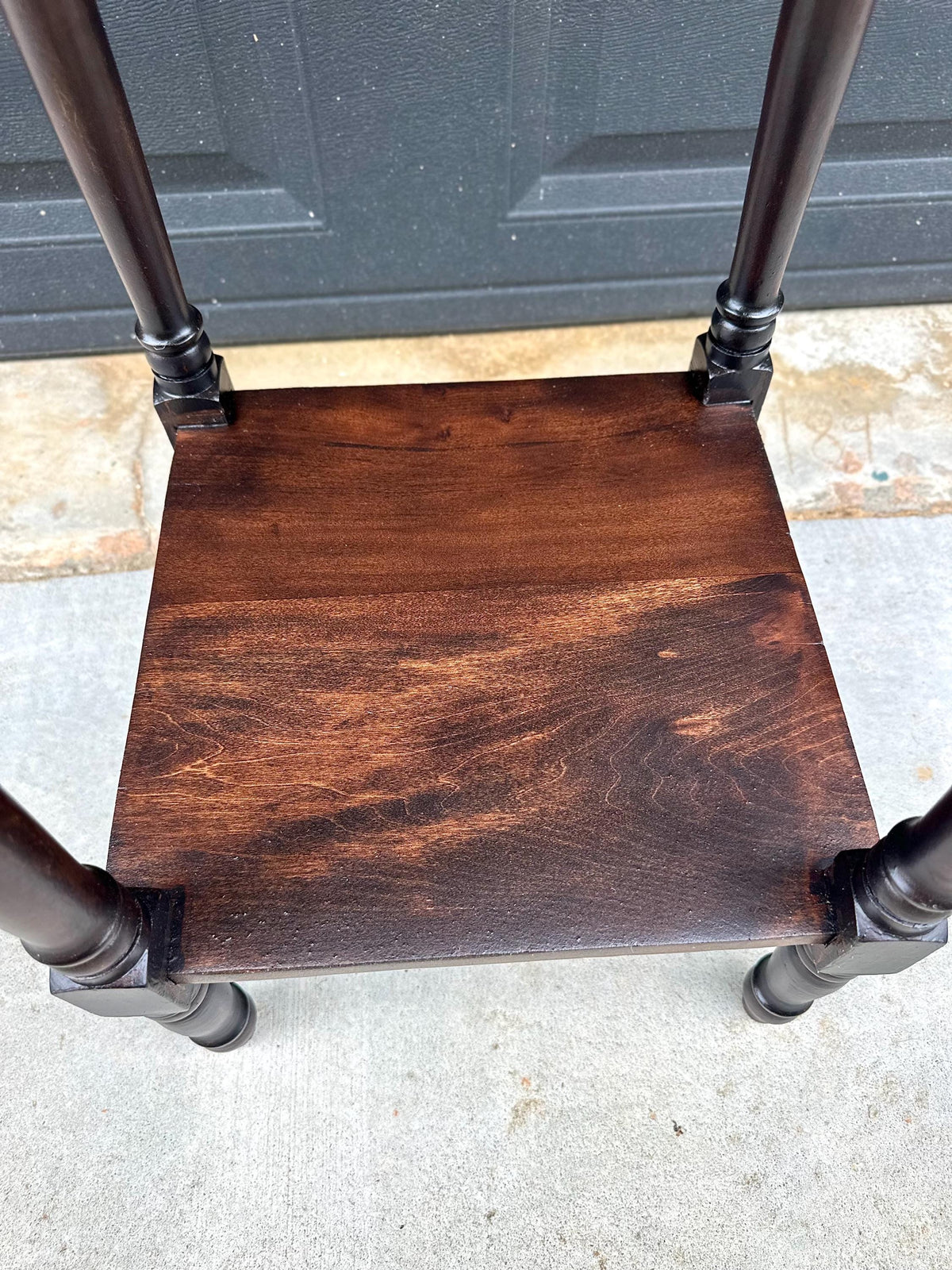 Antique Early 20th C Dark Wood Turned Leg Side Table with Drawer 14.75" Wide