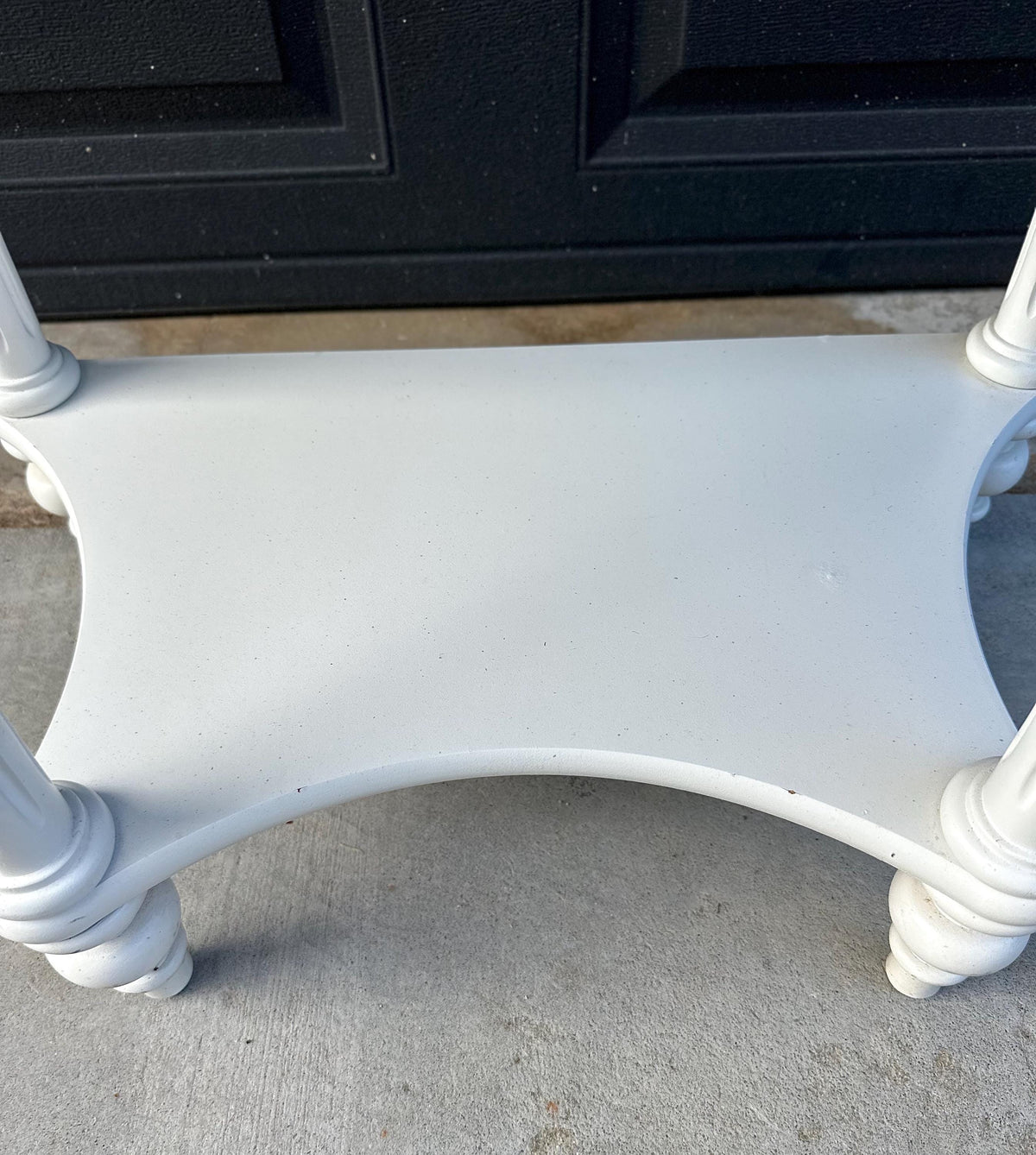 Vintage Oak Tabletop White Base Demilune Single Drawer Two Tier Accent Table 24" Wide
