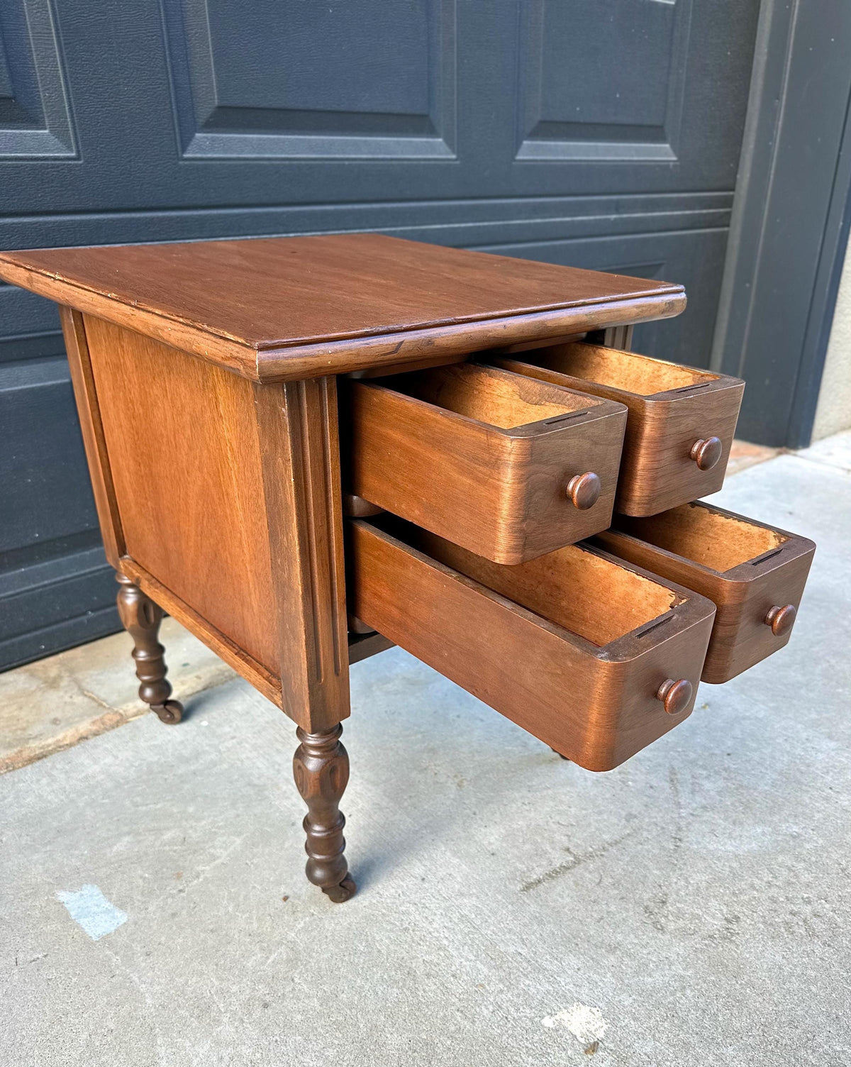 Antique Early 20th C Four Drawer Petite Walnut Wood Chest on Casters 18" Wide