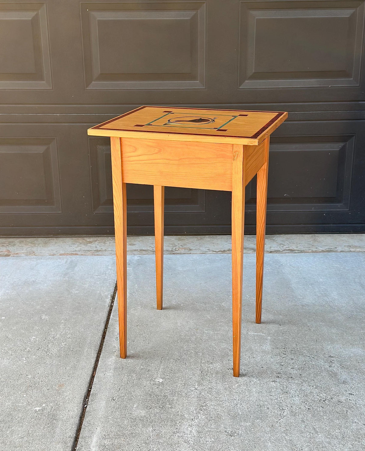 Vintage Mid 20th C Saddle & Hunting Horn Accent Side Table with Skeleton Key 18" Wide