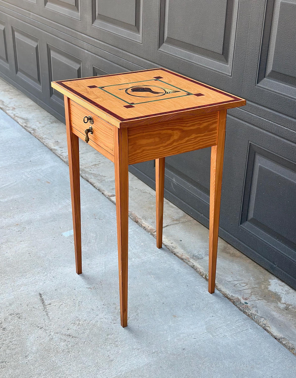 Vintage Mid 20th C Saddle & Hunting Horn Accent Side Table with Skeleton Key 18" Wide