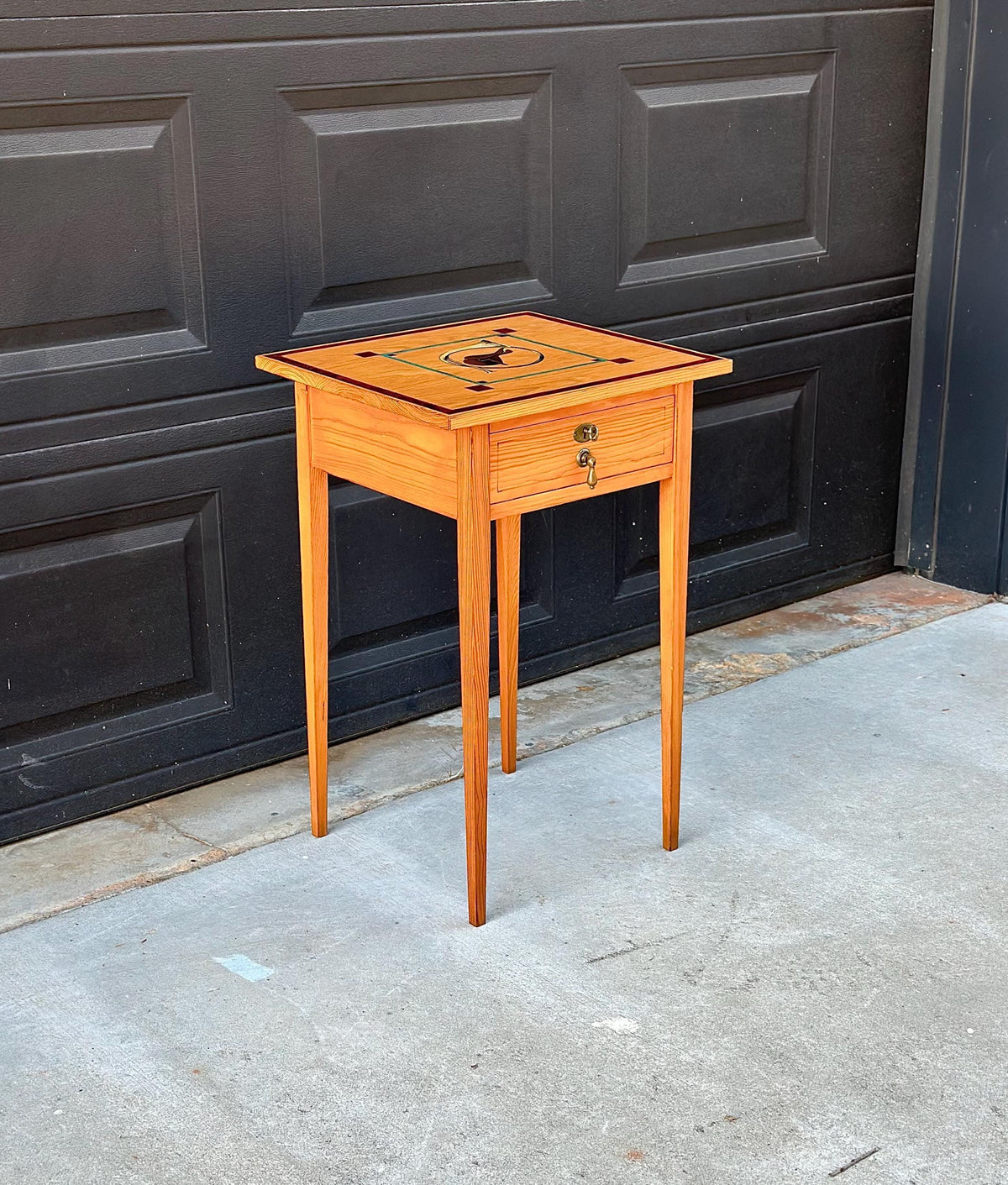 Vintage Mid 20th C Saddle & Hunting Horn Accent Side Table with Skeleton Key 18" Wide