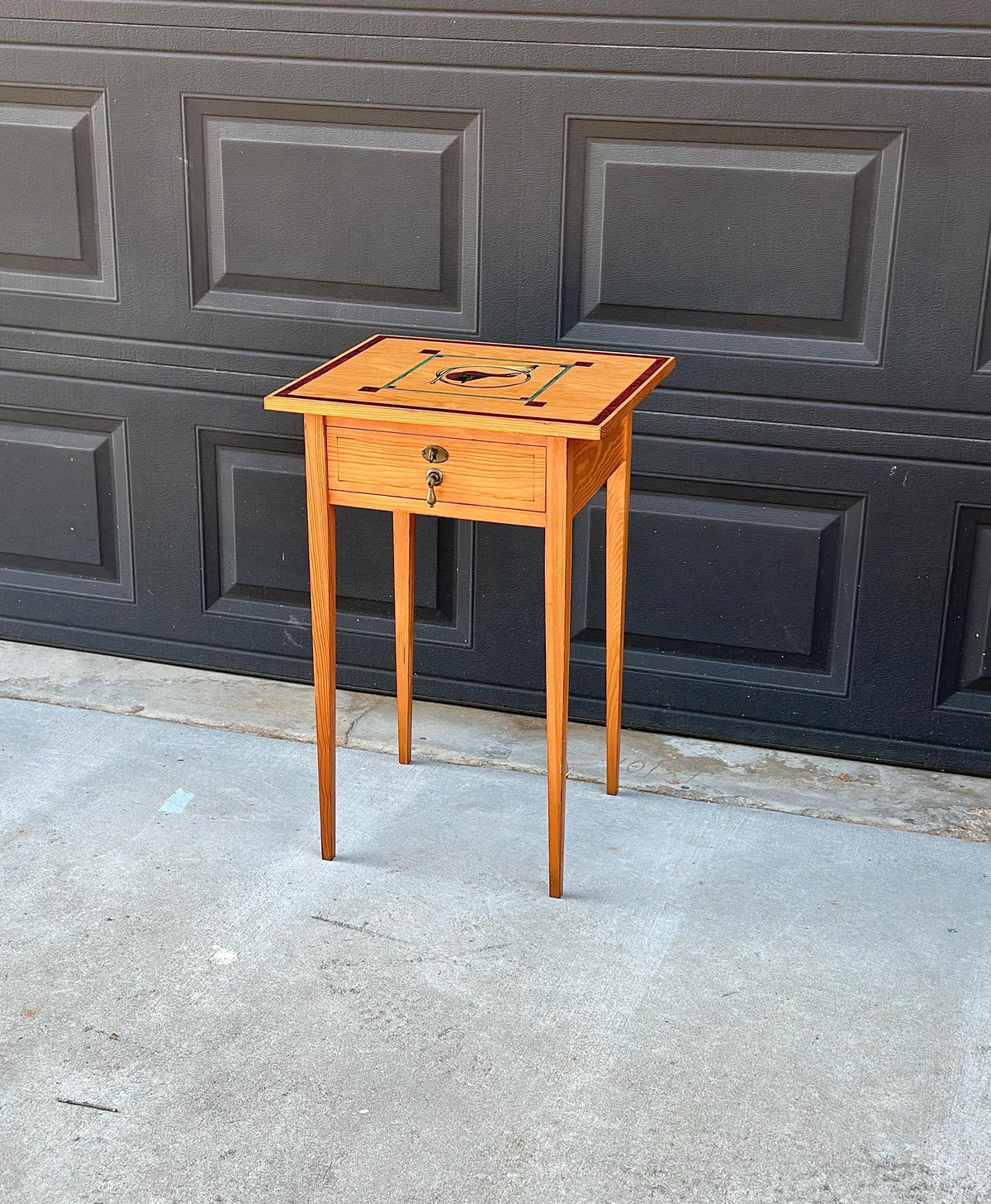 Vintage Mid 20th C Saddle & Hunting Horn Accent Side Table with Skeleton Key 18" Wide