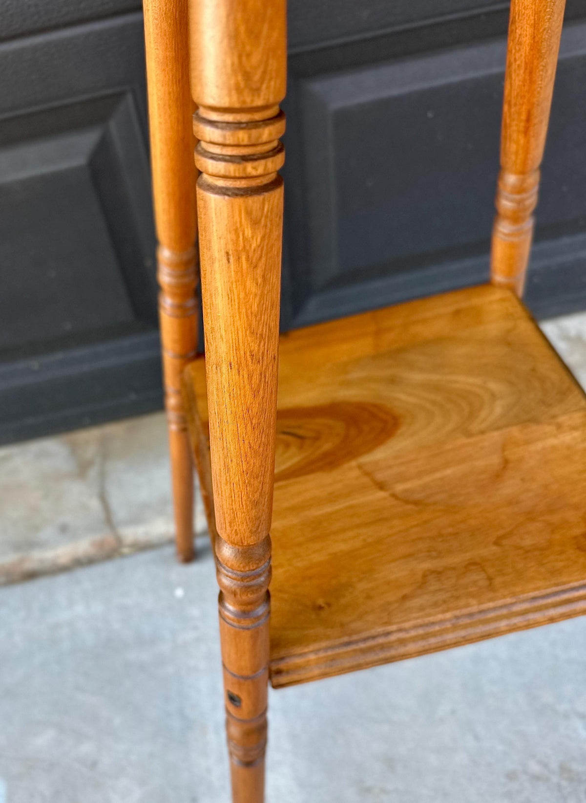 Antique Late 19th C Oak Turned Leg Two Tier Table 15" Wide