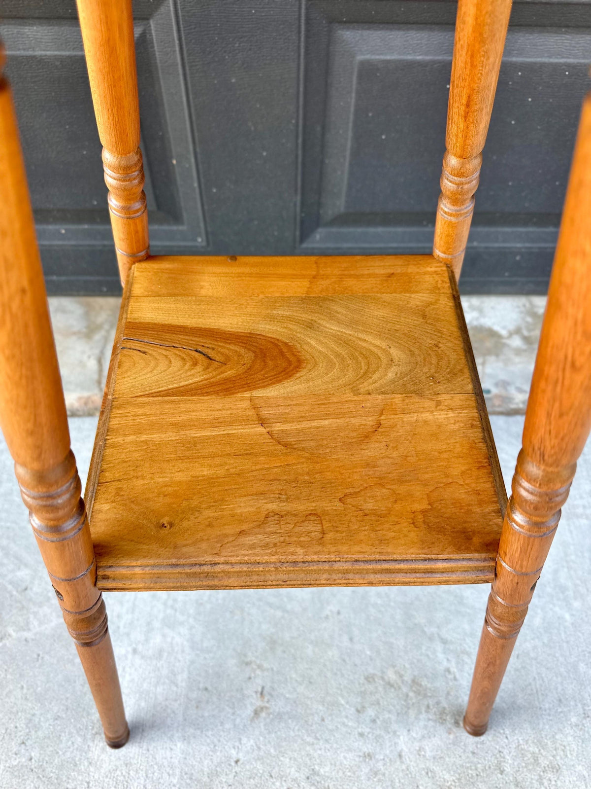 Antique Late 19th C Oak Turned Leg Two Tier Table 15" Wide