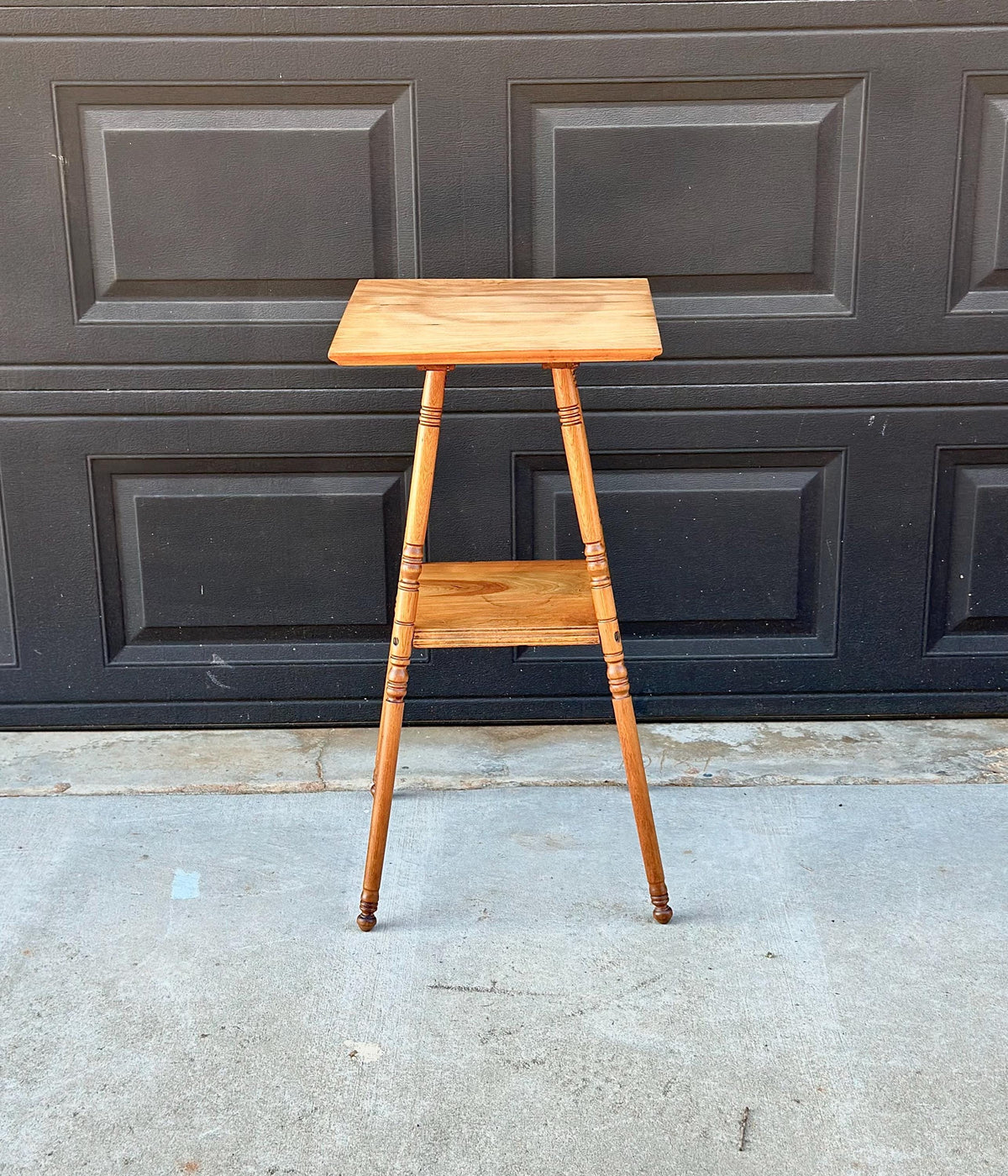 Antique Late 19th C Oak Turned Leg Two Tier Table 15" Wide