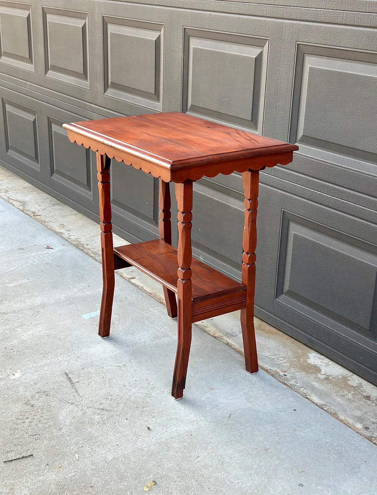 Antique Late 19th C Maple Turned Leg Two Tier Hall Accent Table 25" Wide