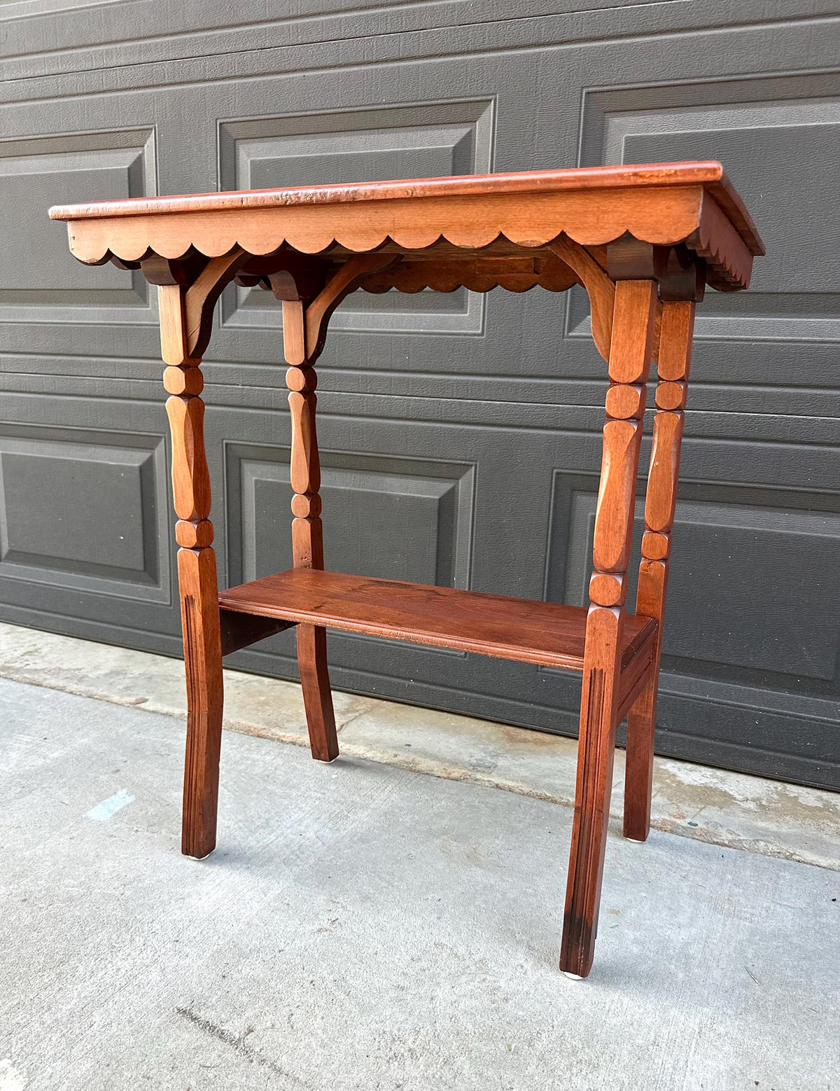 Antique Late 19th C Maple Turned Leg Two Tier Hall Accent Table 25" Wide