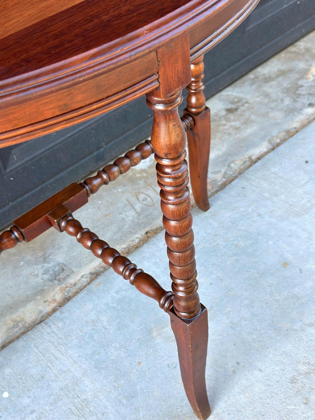 Antique Late 19th C Turned Bobbin Leg Mahogany Demilune Half Moon Table 25" Wide