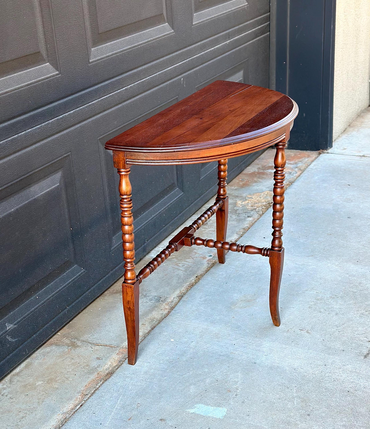 Antique Late 19th C Turned Bobbin Leg Mahogany Demilune Half Moon Table 25" Wide