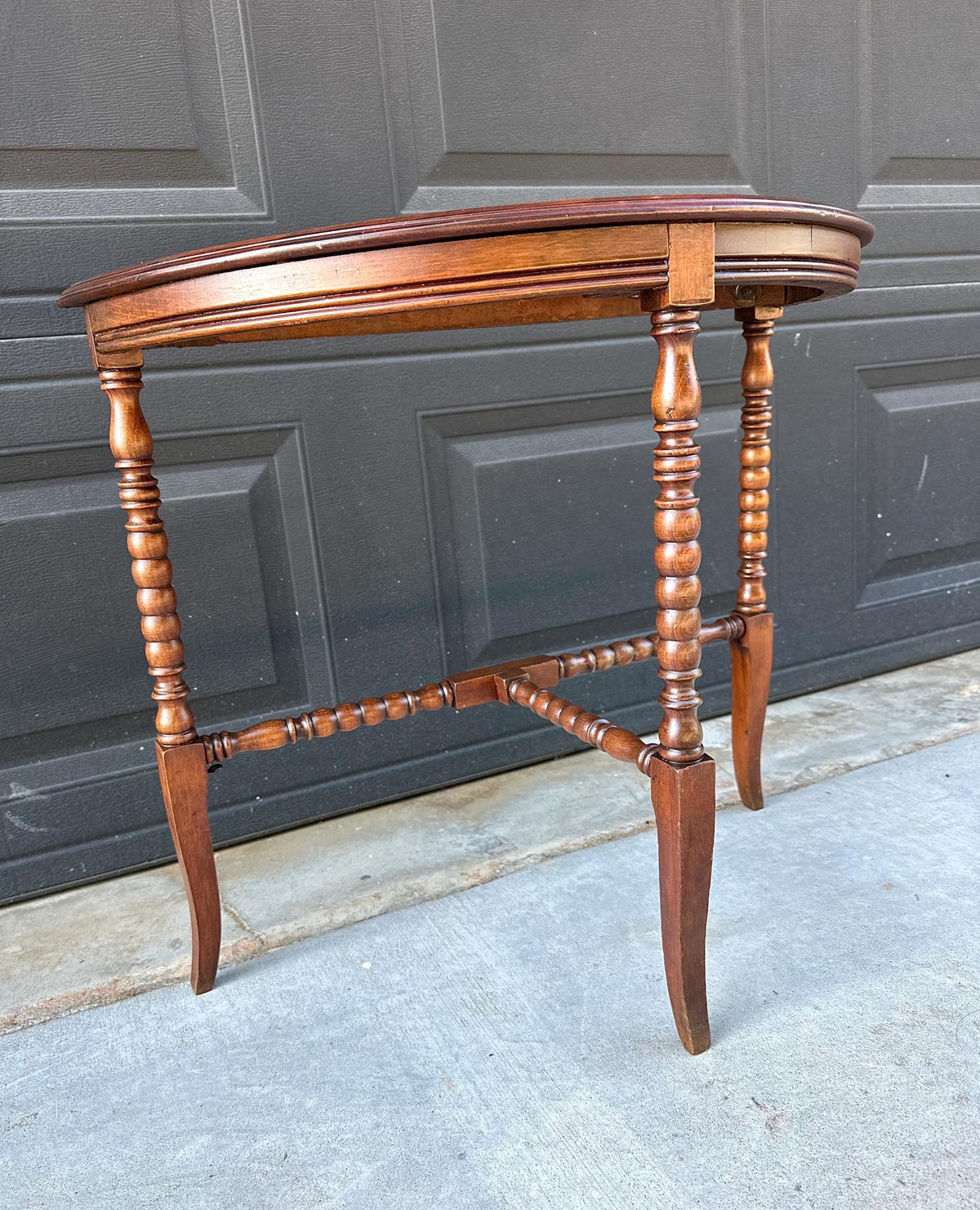 Antique Late 19th C Turned Bobbin Leg Mahogany Demilune Half Moon Table 25" Wide