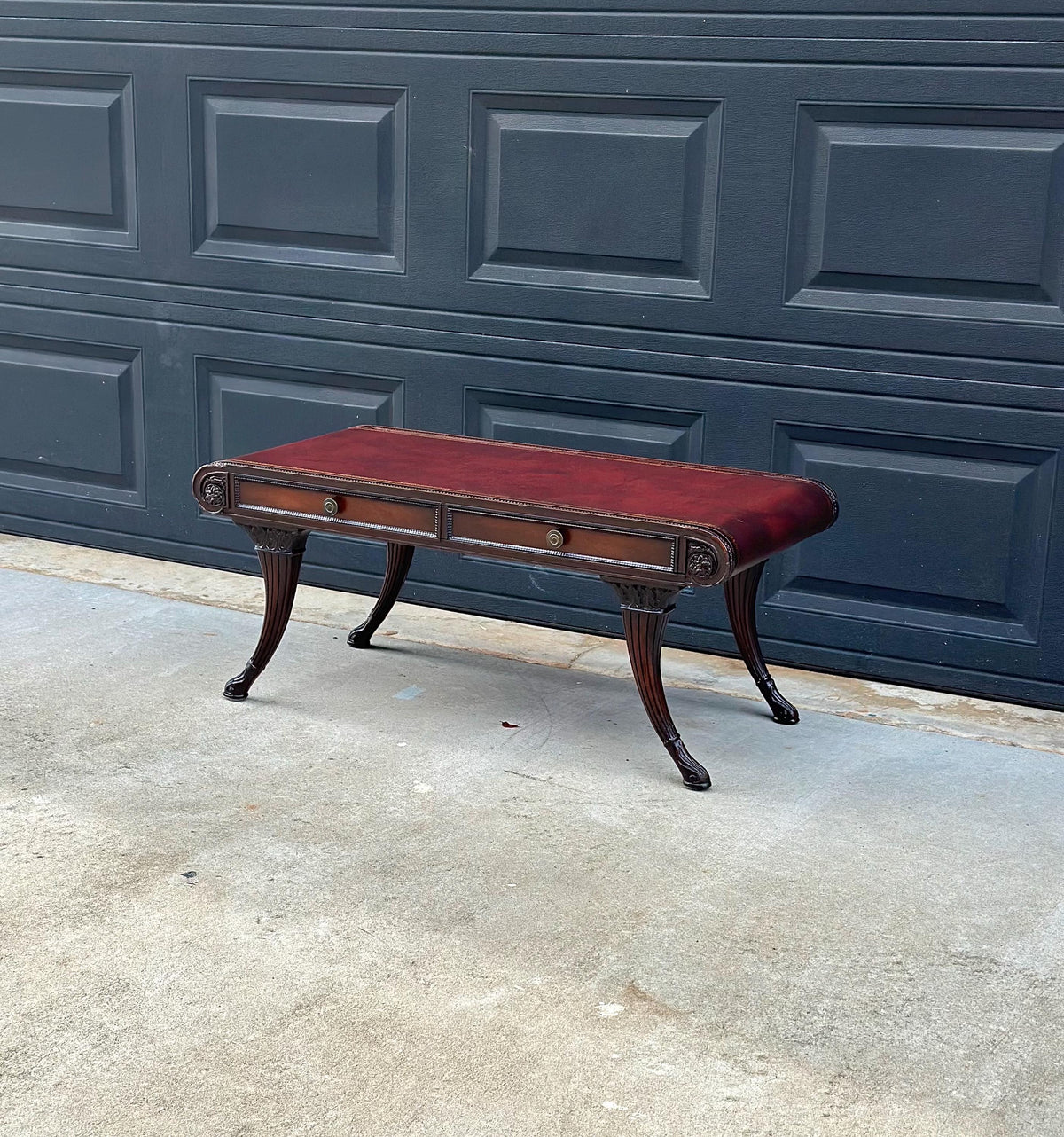 Vintage Mid 20th C Solid Mahogany & Leather Coffee Table with Drawer Storage 37.75" Wide