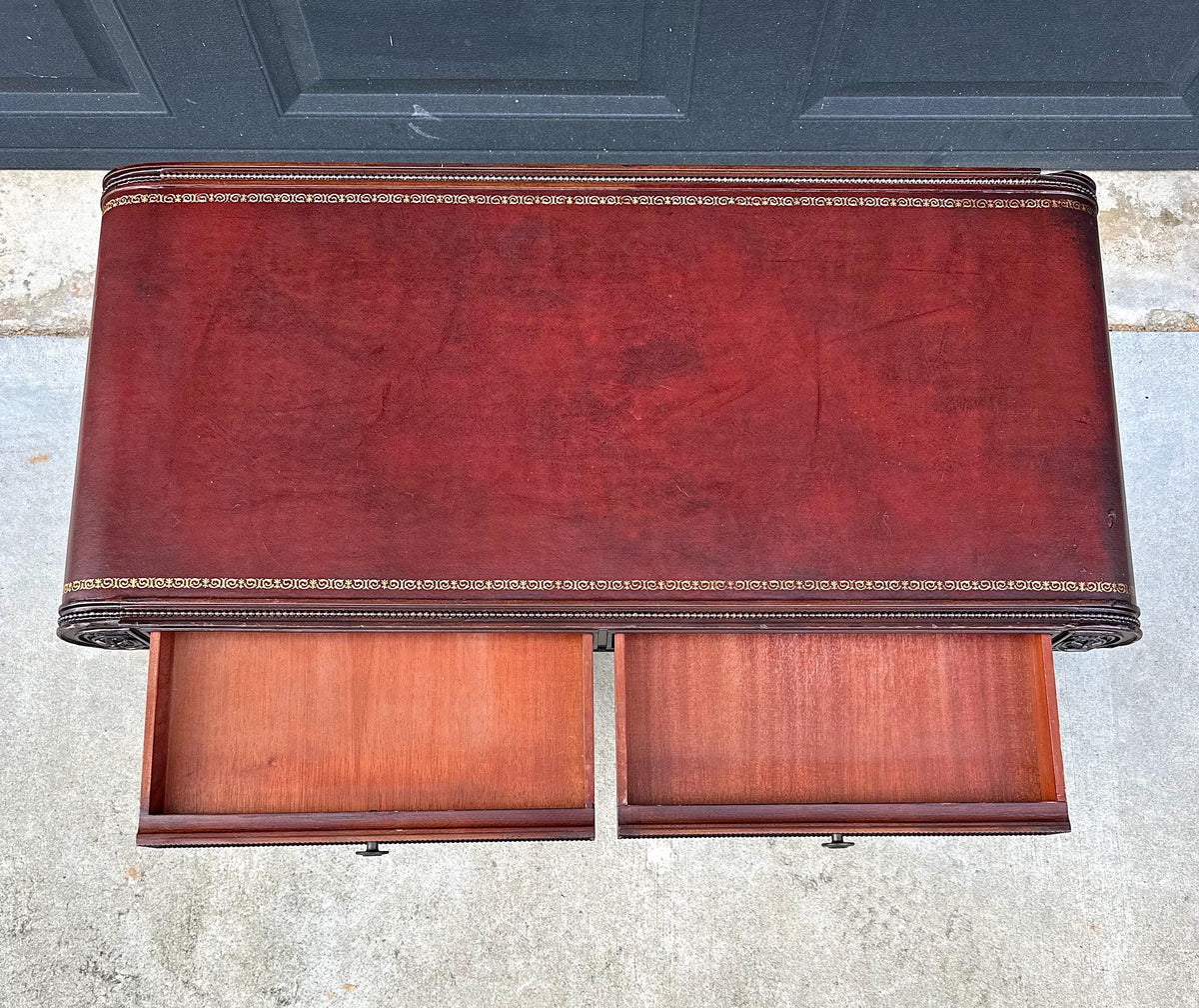 Vintage Mid 20th C Solid Mahogany & Leather Coffee Table with Drawer Storage 37.75" Wide