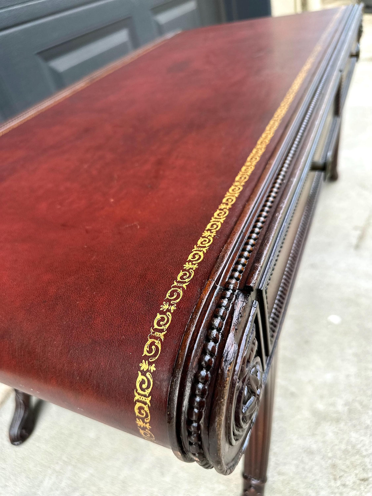 Vintage Mid 20th C Solid Mahogany & Leather Coffee Table with Drawer Storage 37.75" Wide