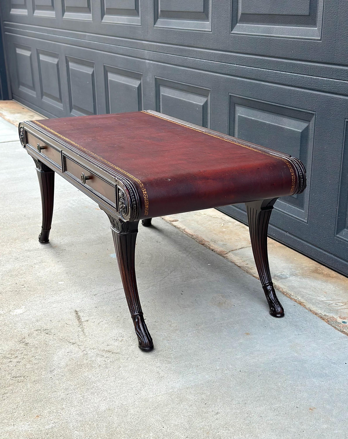 Vintage Mid 20th C Solid Mahogany & Leather Coffee Table with Drawer Storage 37.75" Wide