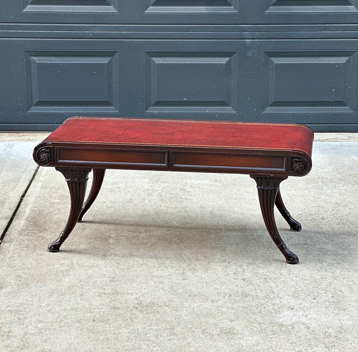 Vintage Mid 20th C Solid Mahogany & Leather Coffee Table with Drawer Storage 37.75" Wide