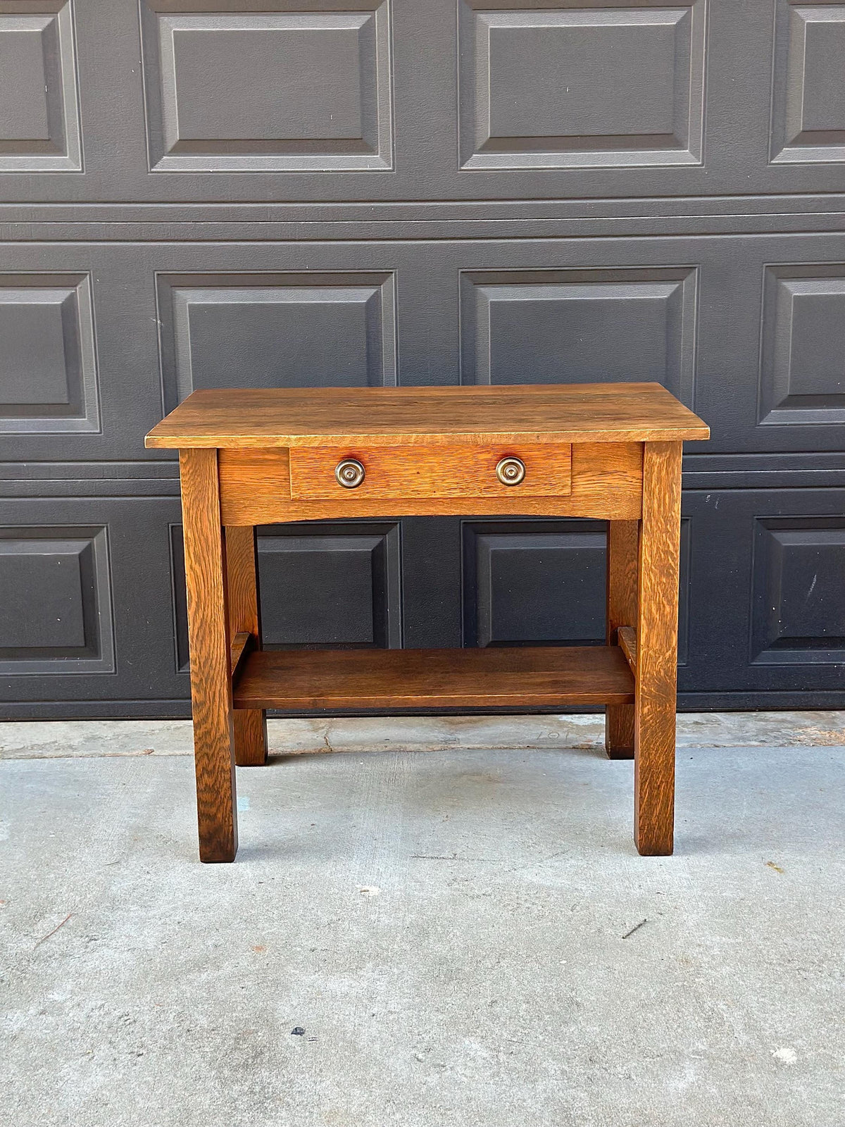 Antique Early 20th C Tiger Oak Arts and Crafts Accent Library Table 36" Wide