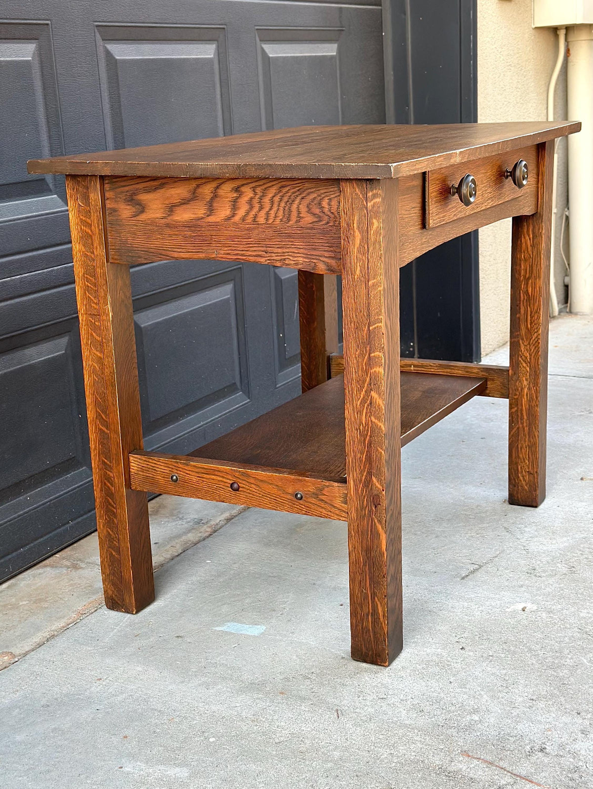 Antique Early 20th C Tiger Oak Arts and Crafts Accent Library Table 36" Wide