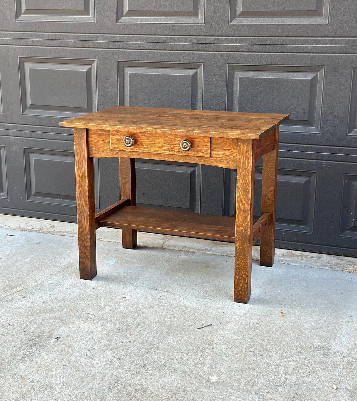 Antique Early 20th C Tiger Oak Arts and Crafts Accent Library Table 36" Wide