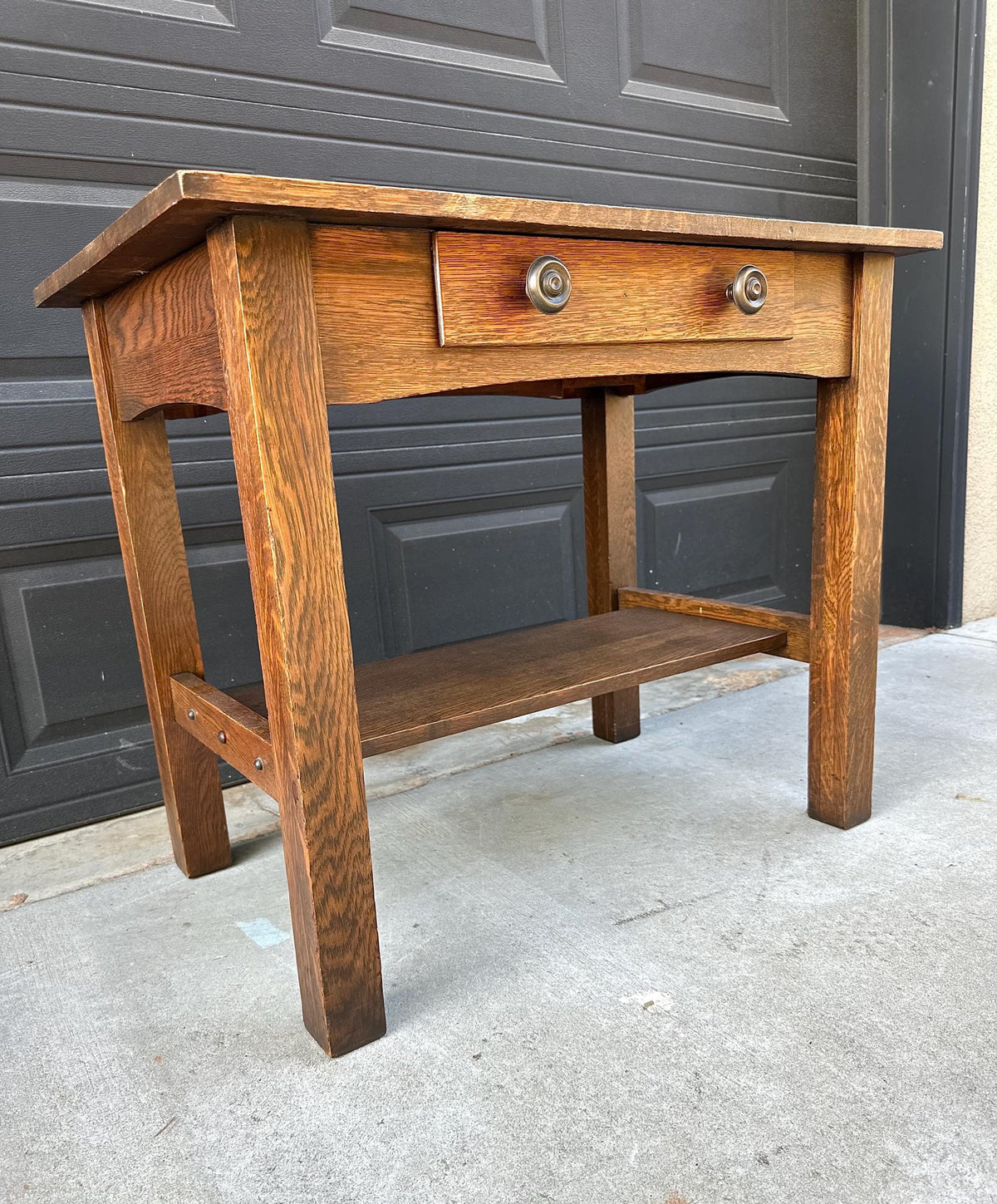 Antique Early 20th C Tiger Oak Arts and Crafts Accent Library Table 36" Wide
