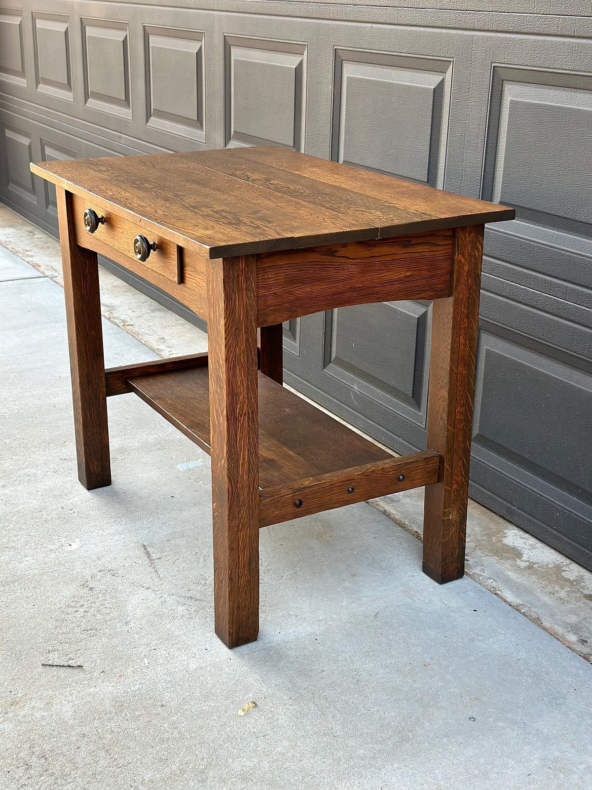 Antique Early 20th C Tiger Oak Arts and Crafts Accent Library Table 36" Wide