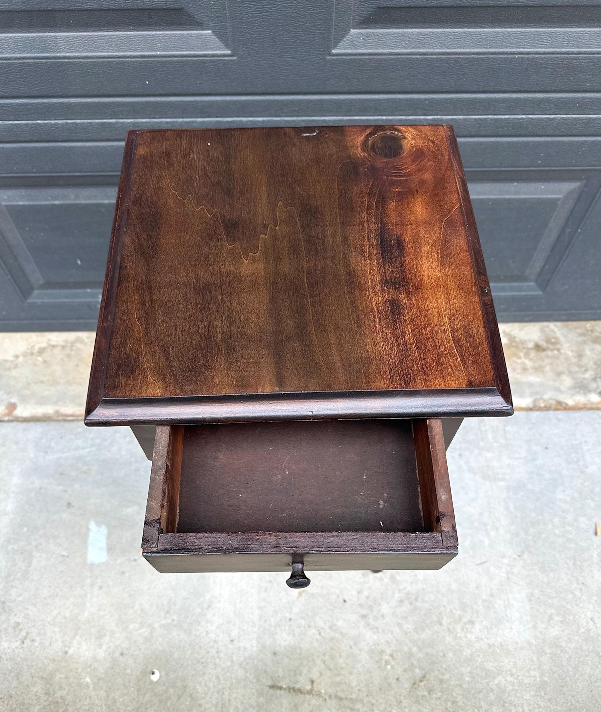 Antique Early 20th C Dark Wood Turned Leg Side Table with Drawer 14.75" Wide