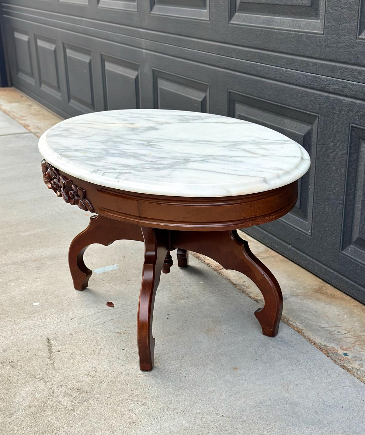 Antique Early 20th C Eastlake Mahogany Coffee Table with White Marble Top 34" Wide