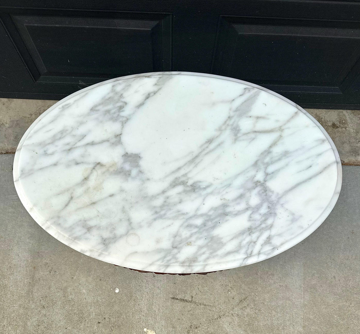 Antique Early 20th C Eastlake Mahogany Coffee Table with White Marble Top 34" Wide