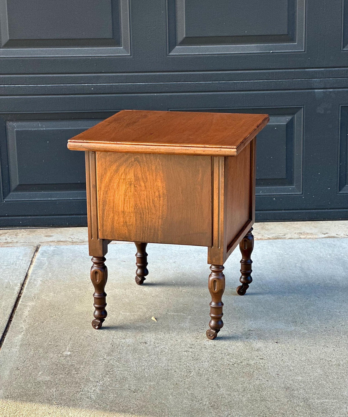 Antique Early 20th C Four Drawer Petite Walnut Wood Chest on Casters 18" Wide