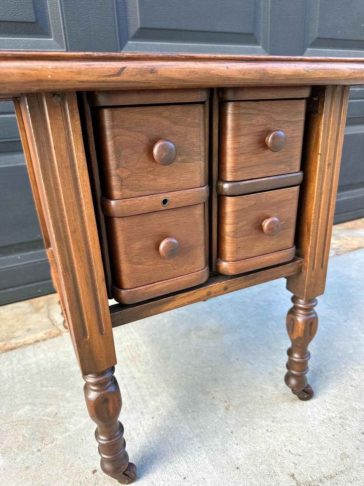 Antique Early 20th C Four Drawer Petite Walnut Wood Chest on Casters 18" Wide