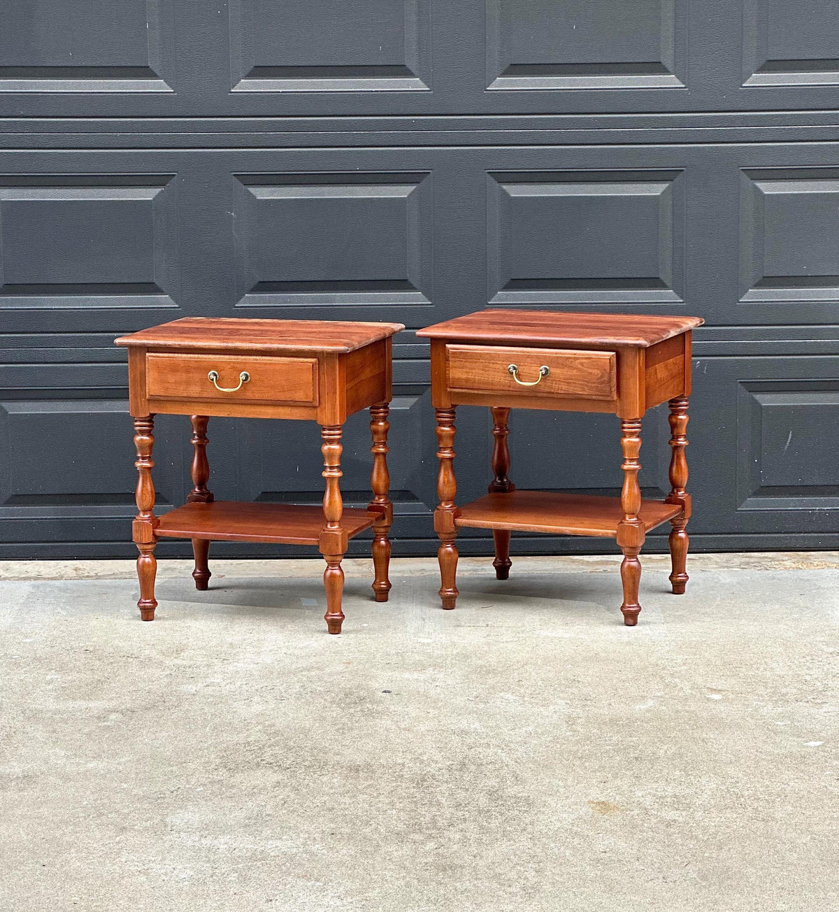 Vintage Mid 20th C Solid Cherry Single Drawer Open Shelf Nightstands 22" Wide - a Pair