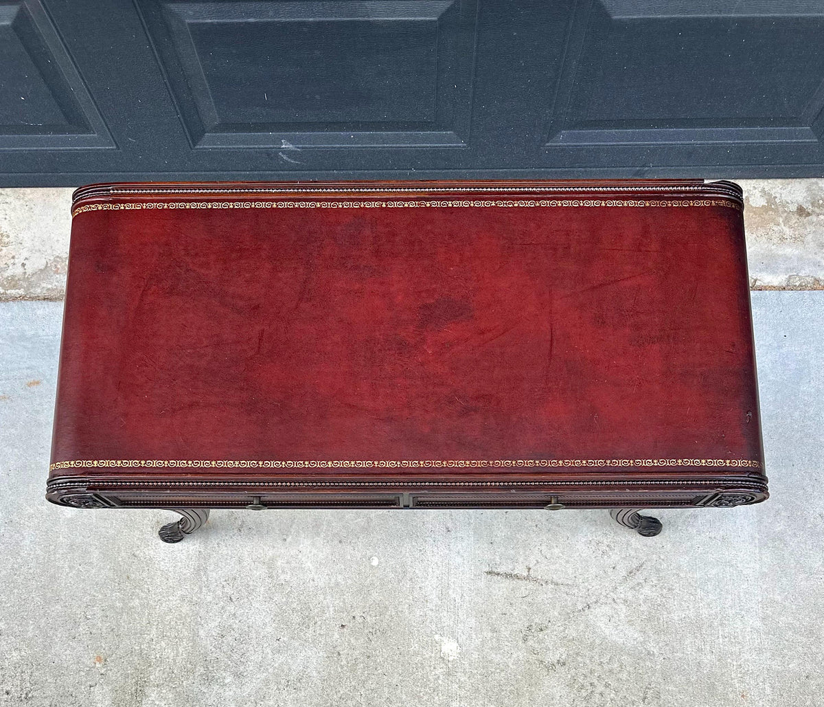 Vintage Mid 20th C Solid Mahogany & Leather Coffee Table with Drawer Storage 37.75" Wide