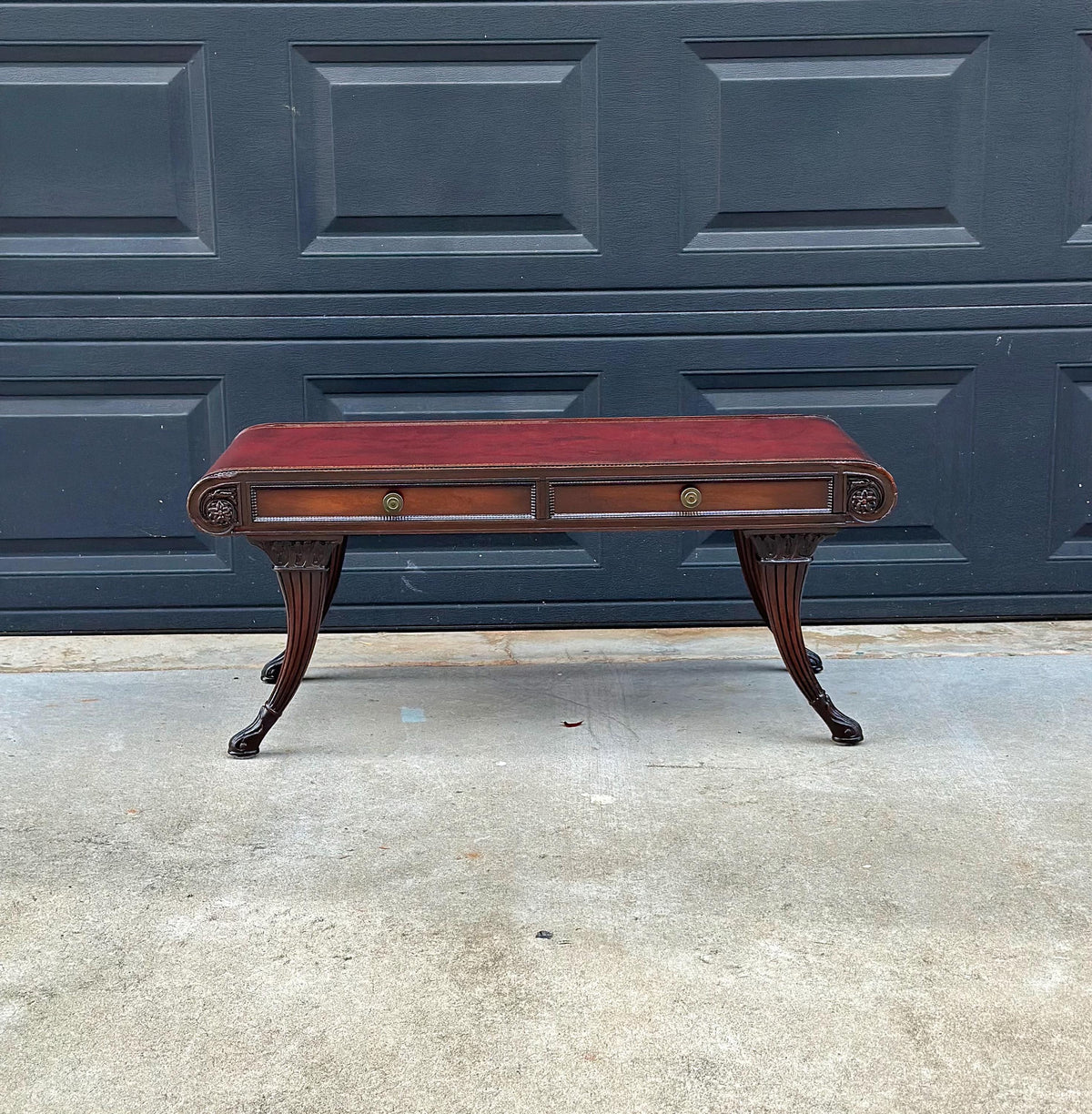 Vintage Mid 20th C Solid Mahogany & Leather Coffee Table with Drawer Storage 37.75" Wide