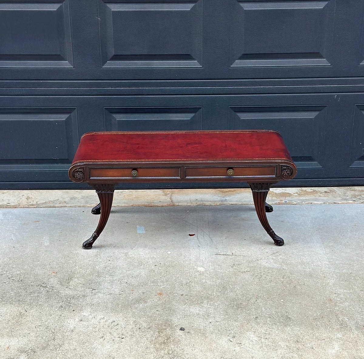 Vintage Mid 20th C Solid Mahogany & Leather Coffee Table with Drawer Storage 37.75" Wide
