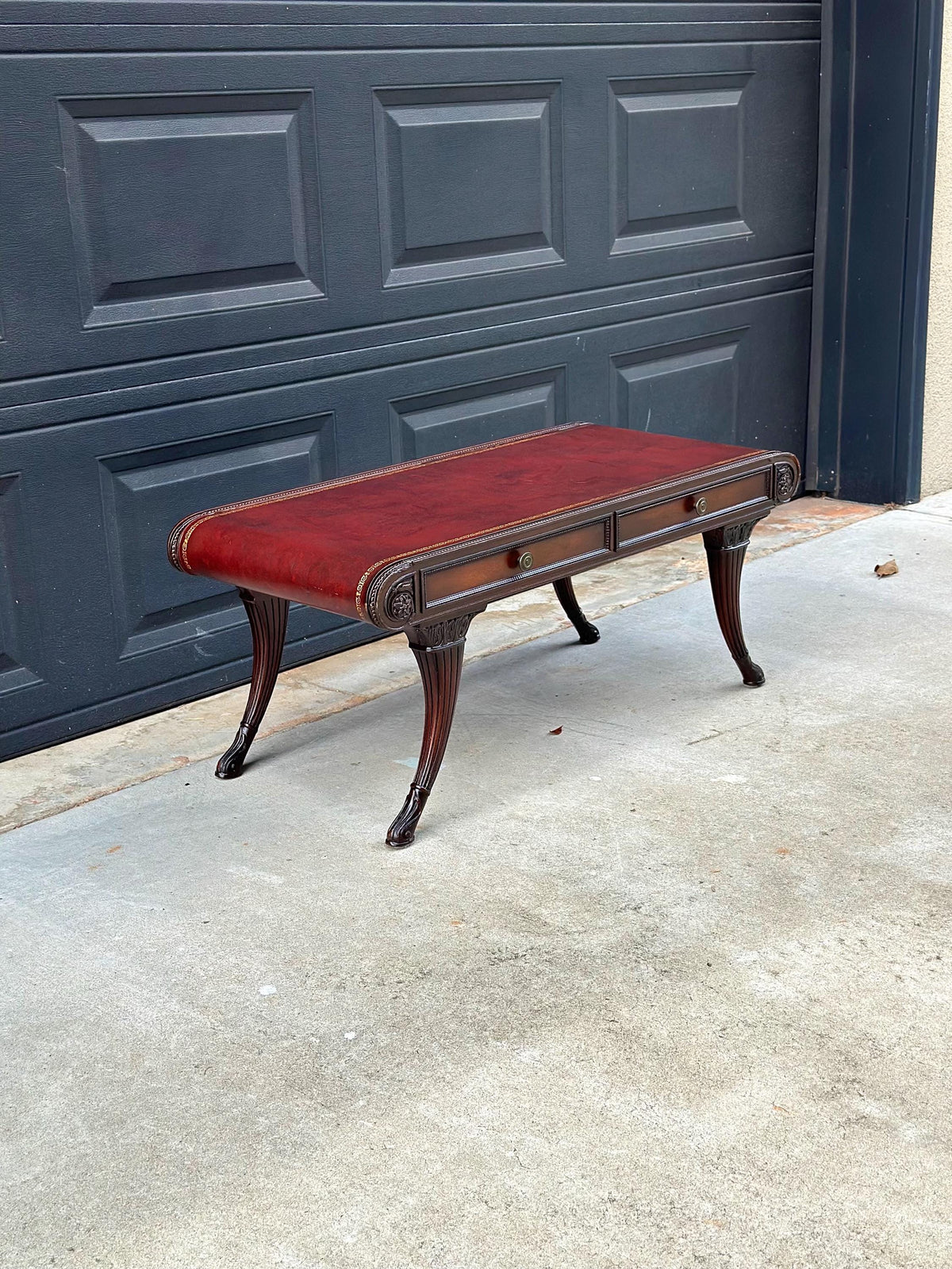 Vintage Mid 20th C Solid Mahogany & Leather Coffee Table with Drawer Storage 37.75" Wide
