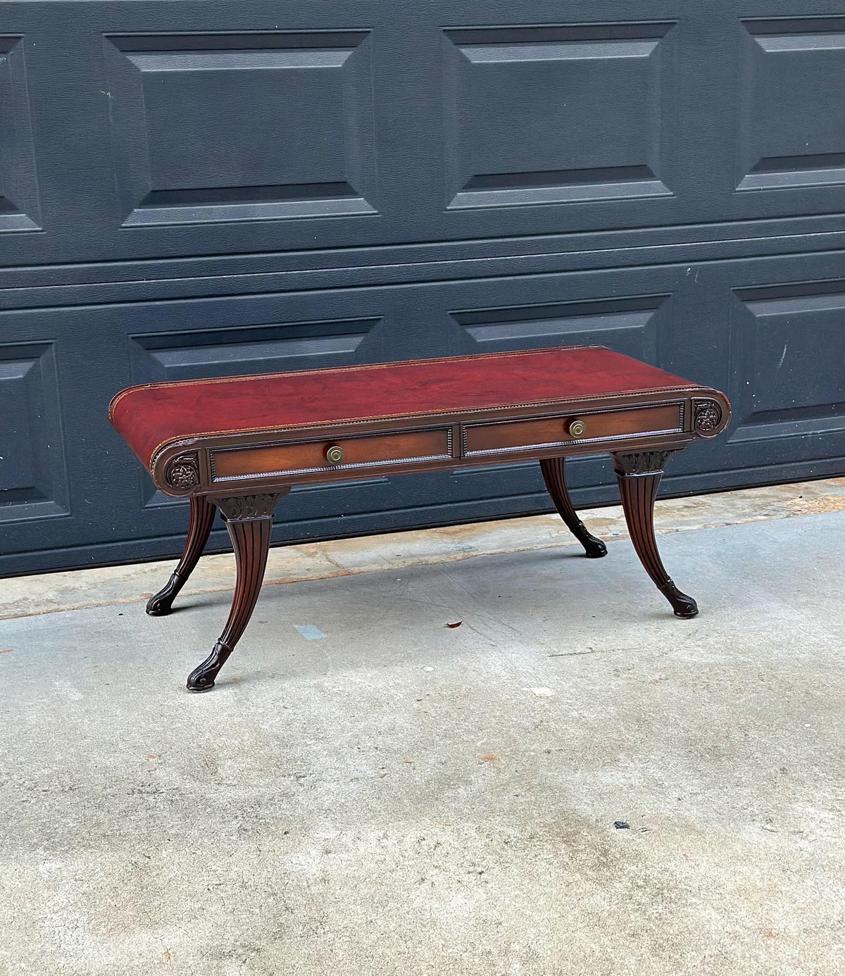 Vintage Mid 20th C Solid Mahogany & Leather Coffee Table with Drawer Storage 37.75" Wide