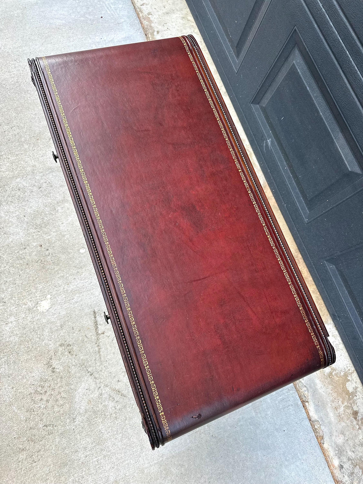 Vintage Mid 20th C Solid Mahogany & Leather Coffee Table with Drawer Storage 37.75" Wide